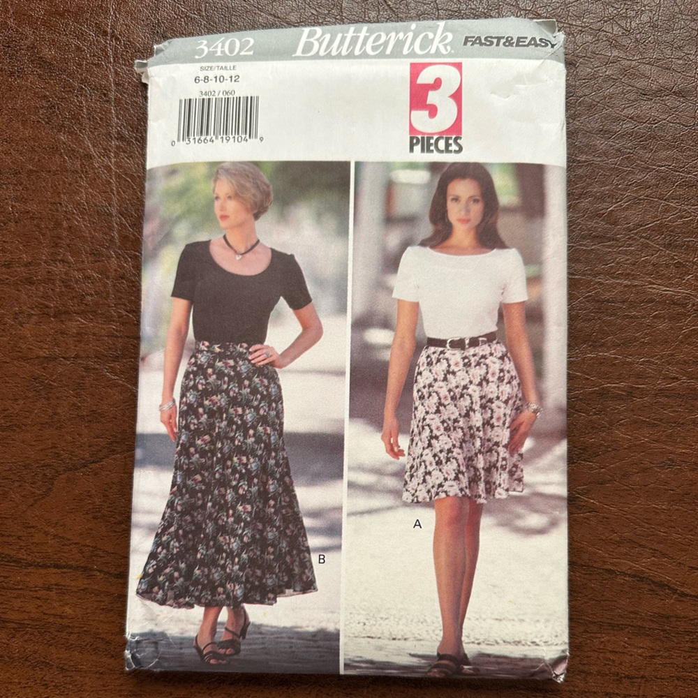 Vintage Butterick 3402 Sewing Pattern Women's Misses' Skirt Sizes 16-12, 1994